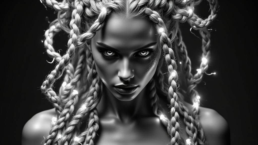 Elaborate Braids with Silver Threads and LED Lights