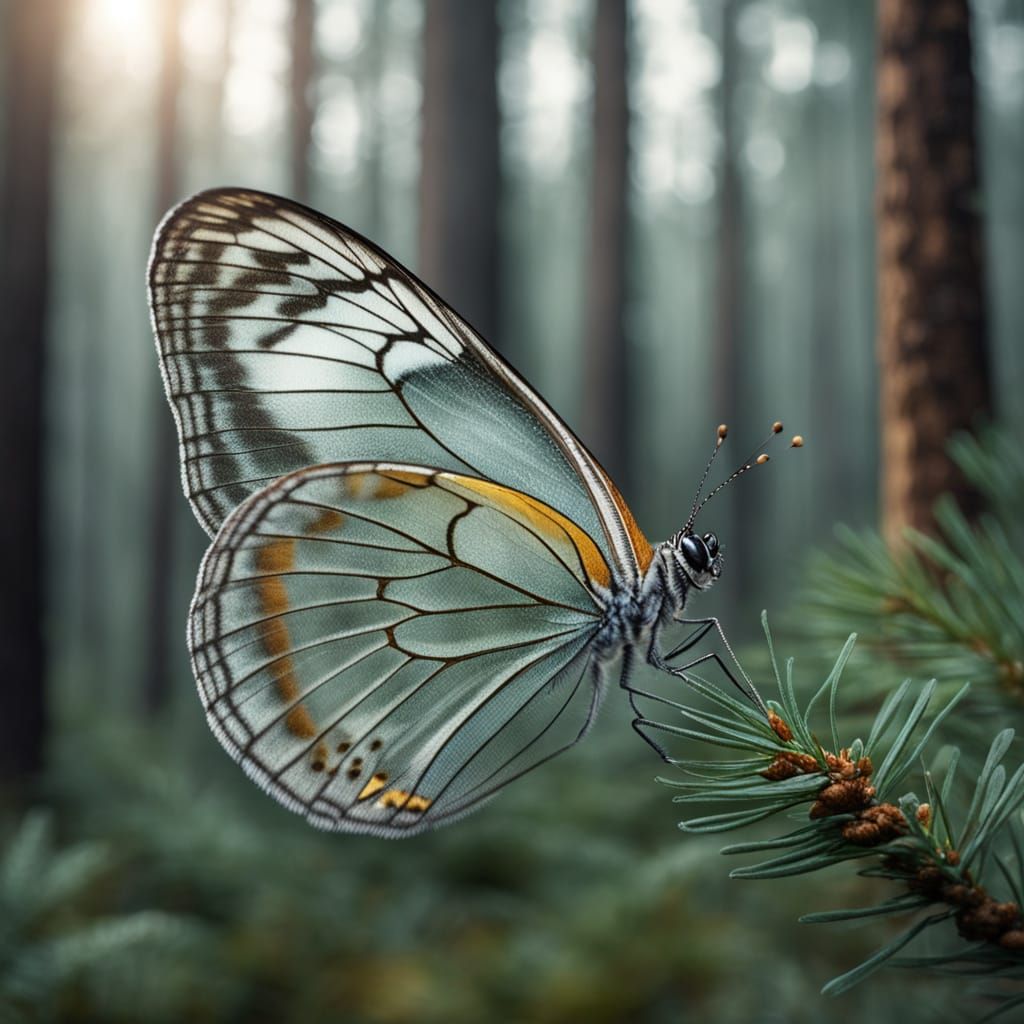 Macro Butterfly with Forest Through Wings