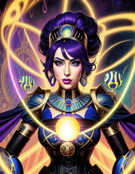 Mystical Woman with Egyptian Pillars in Comic Book Style