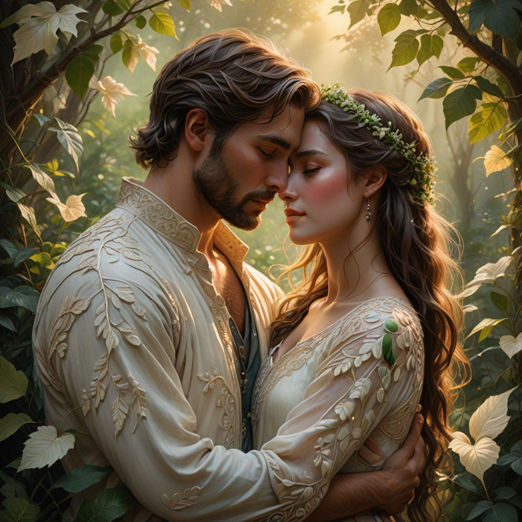 Softly Entwined Lovers in Enchanted Nature