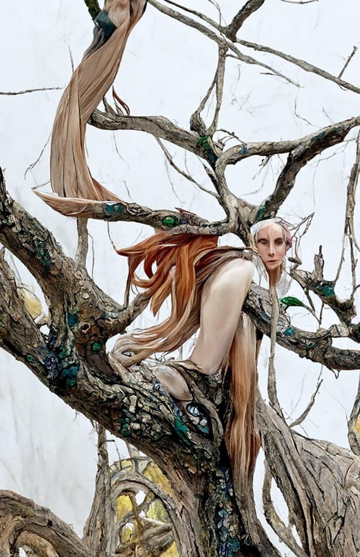 Elven Druidess in Tree, Art Deco Matte Painting