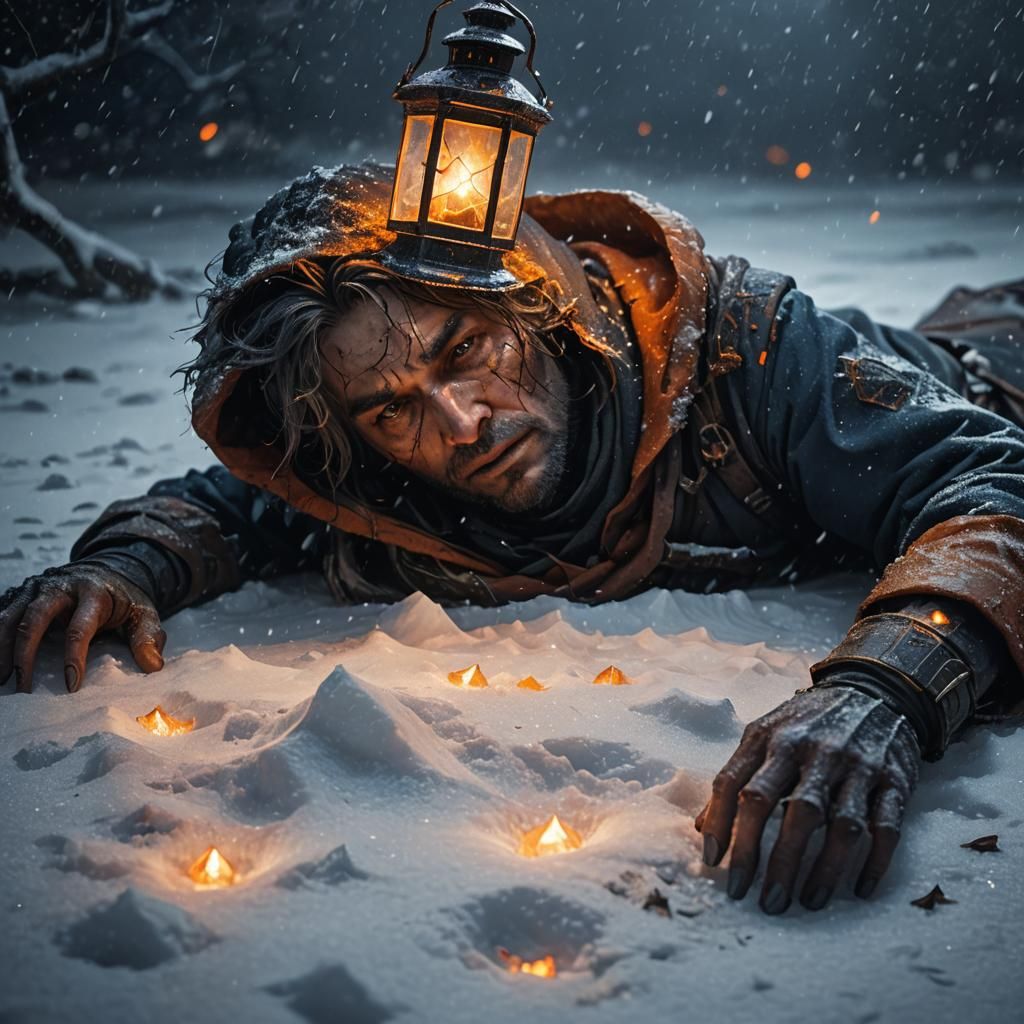 Eerie Dark Fantasy Figure in Blizzard