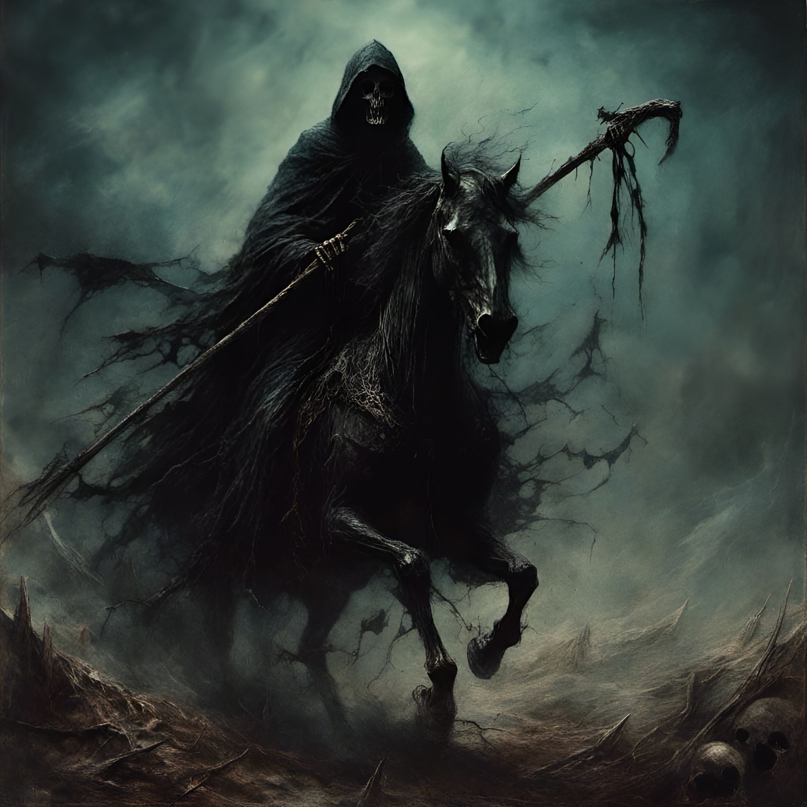 Creepy Black Death Rider with Scythe