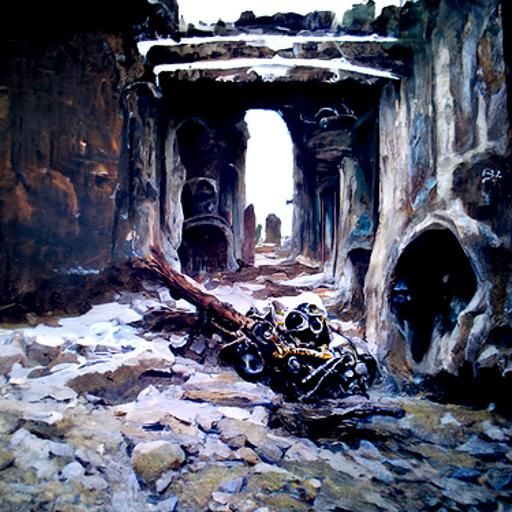 Ruined World Catacombs Battle, Oil Painting