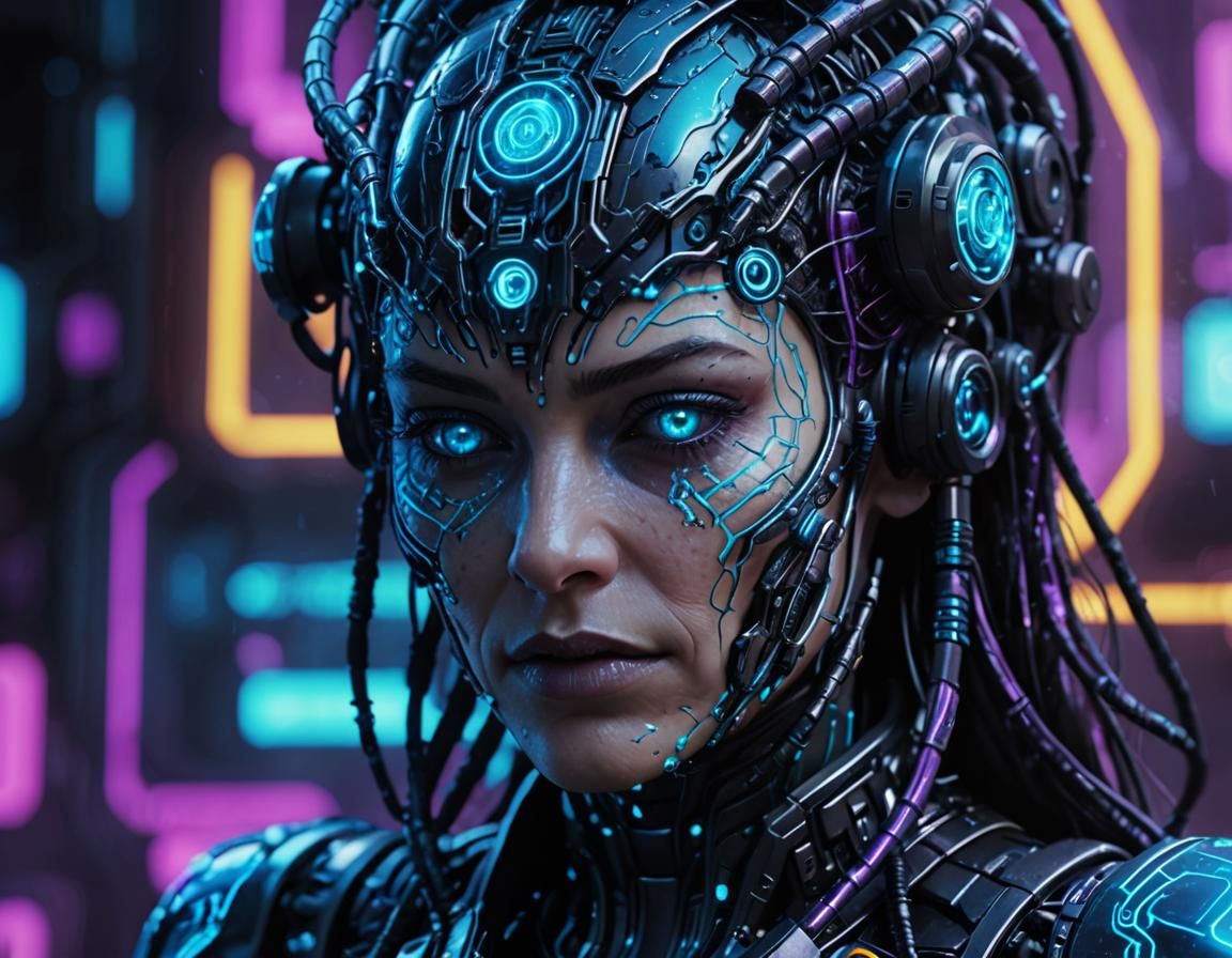 Borg Queen Assimilates Earth: Cyberpunk Cinematic Close-Up