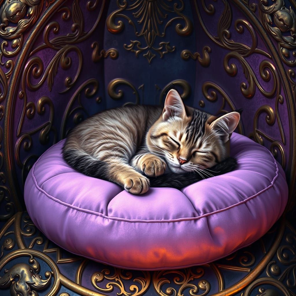 Mystical British Shorthair Cat in Lilac Velvet Lair