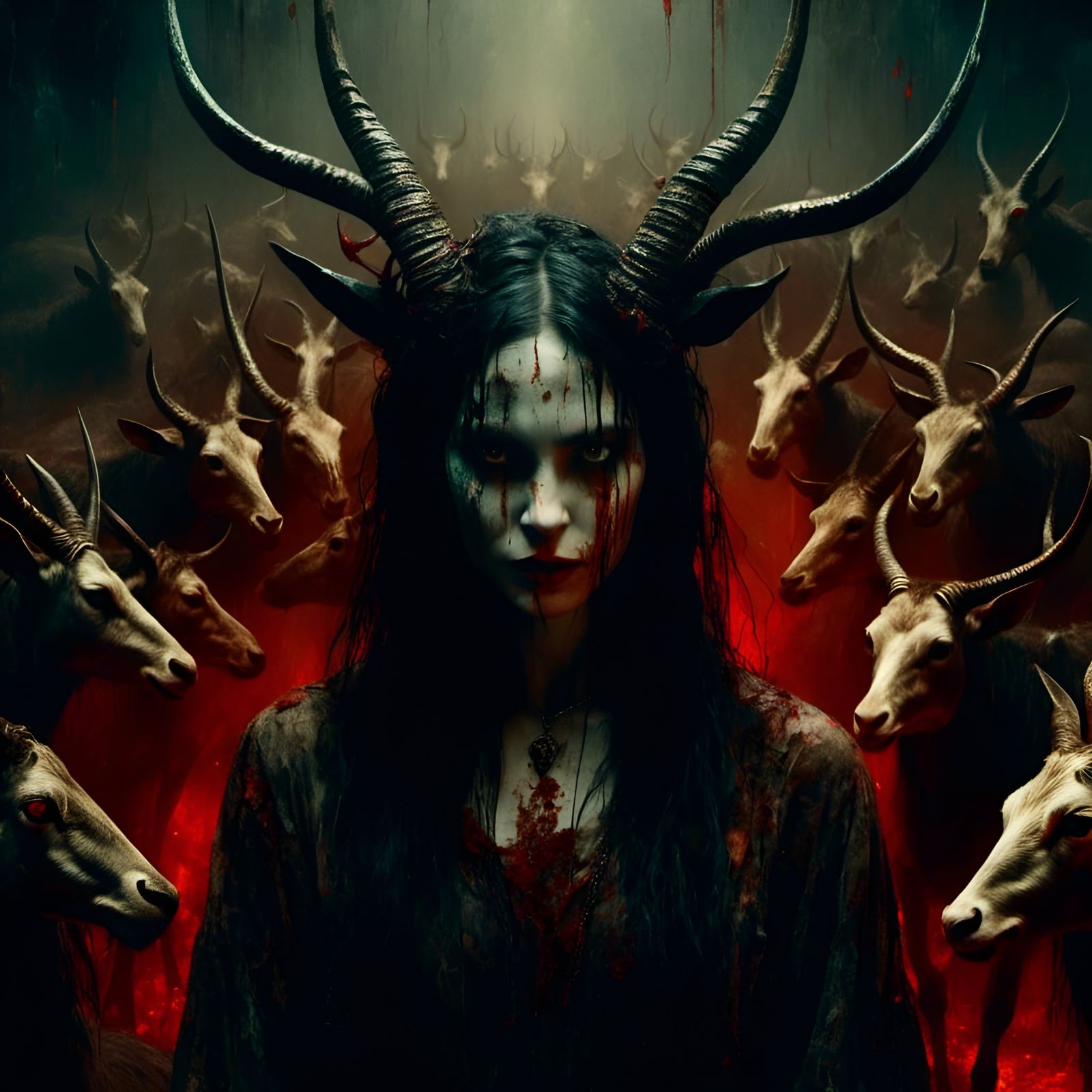 Demonic Priestess with Gazelle Horns: Hyperrealistic Shrine ...
