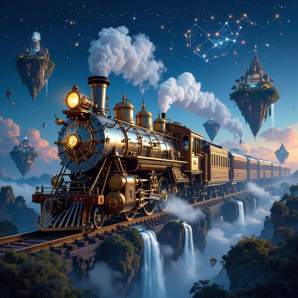 Colossal Clockwork Train on Floating Islands