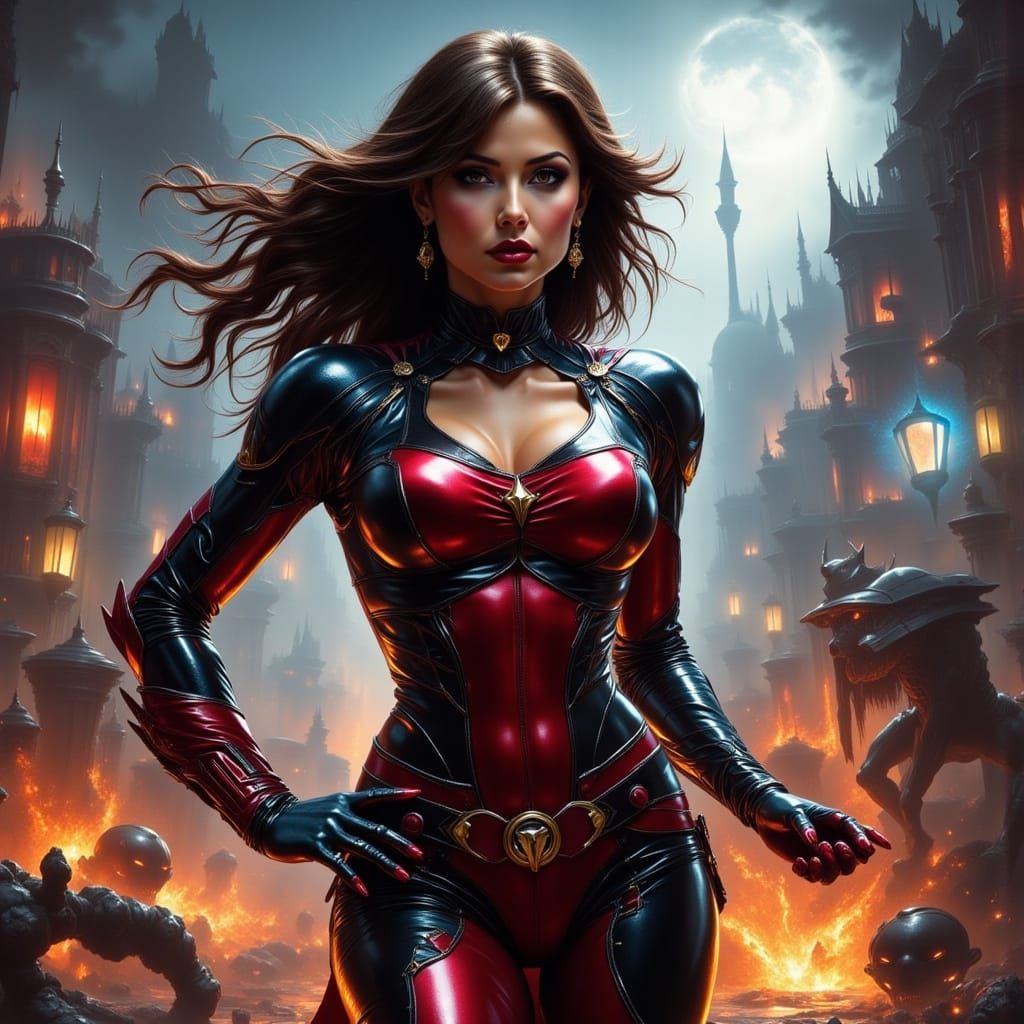 Beautiful Super Heroine in Latex Uniform