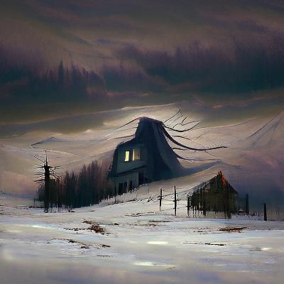 Sinister Isolated House on Hill, Dark Fantasy Art