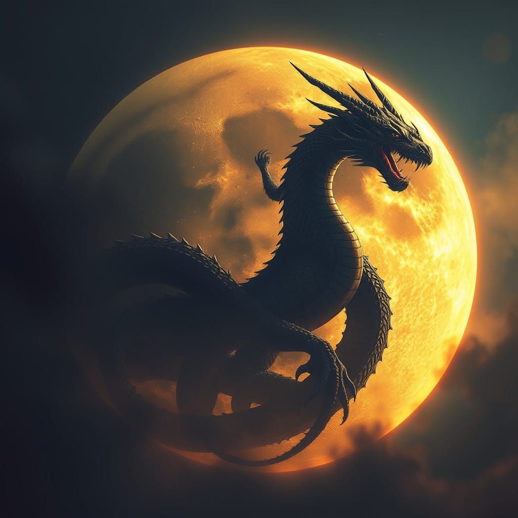 Glowing Moon Coiled by a Dark, Serpentine Beast