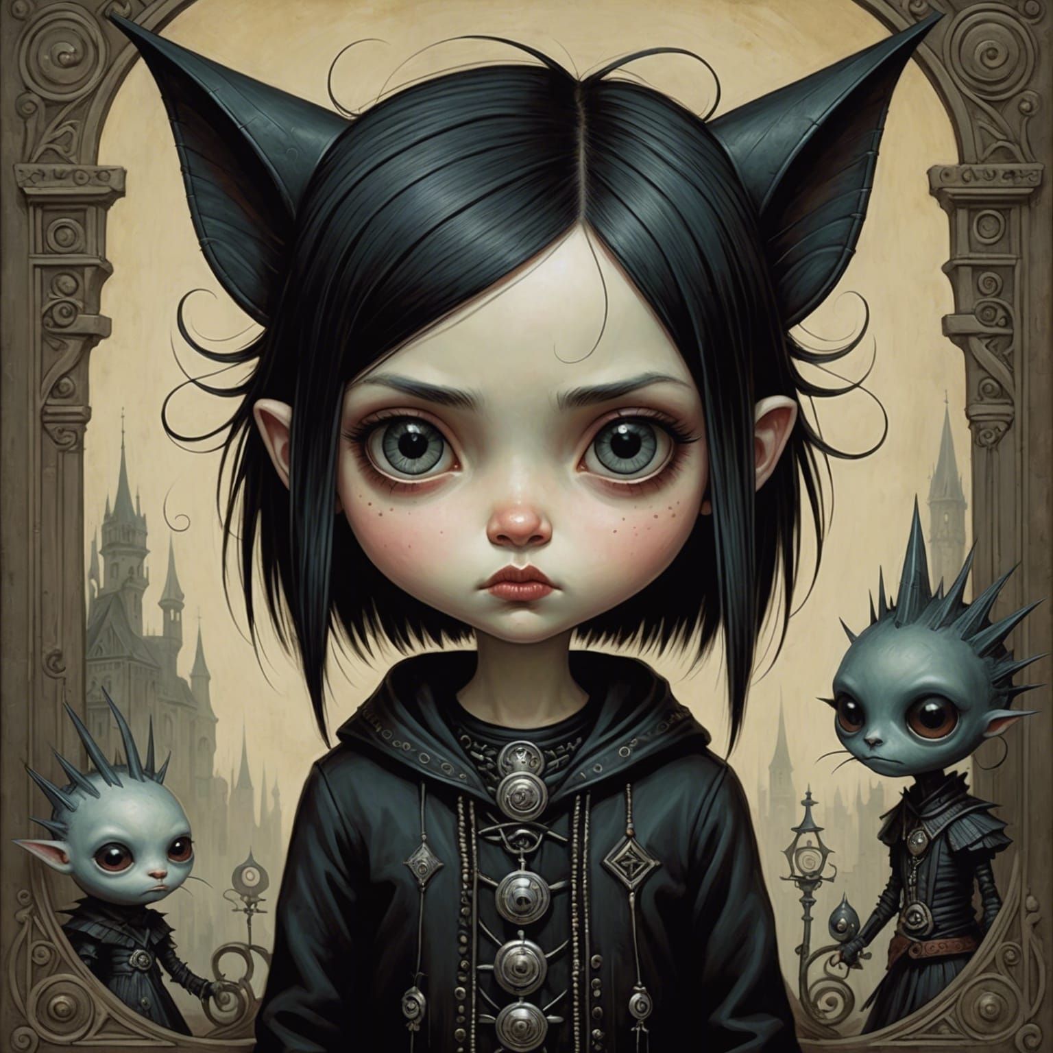 Moody Goth Punk Girl in Art Brut Style