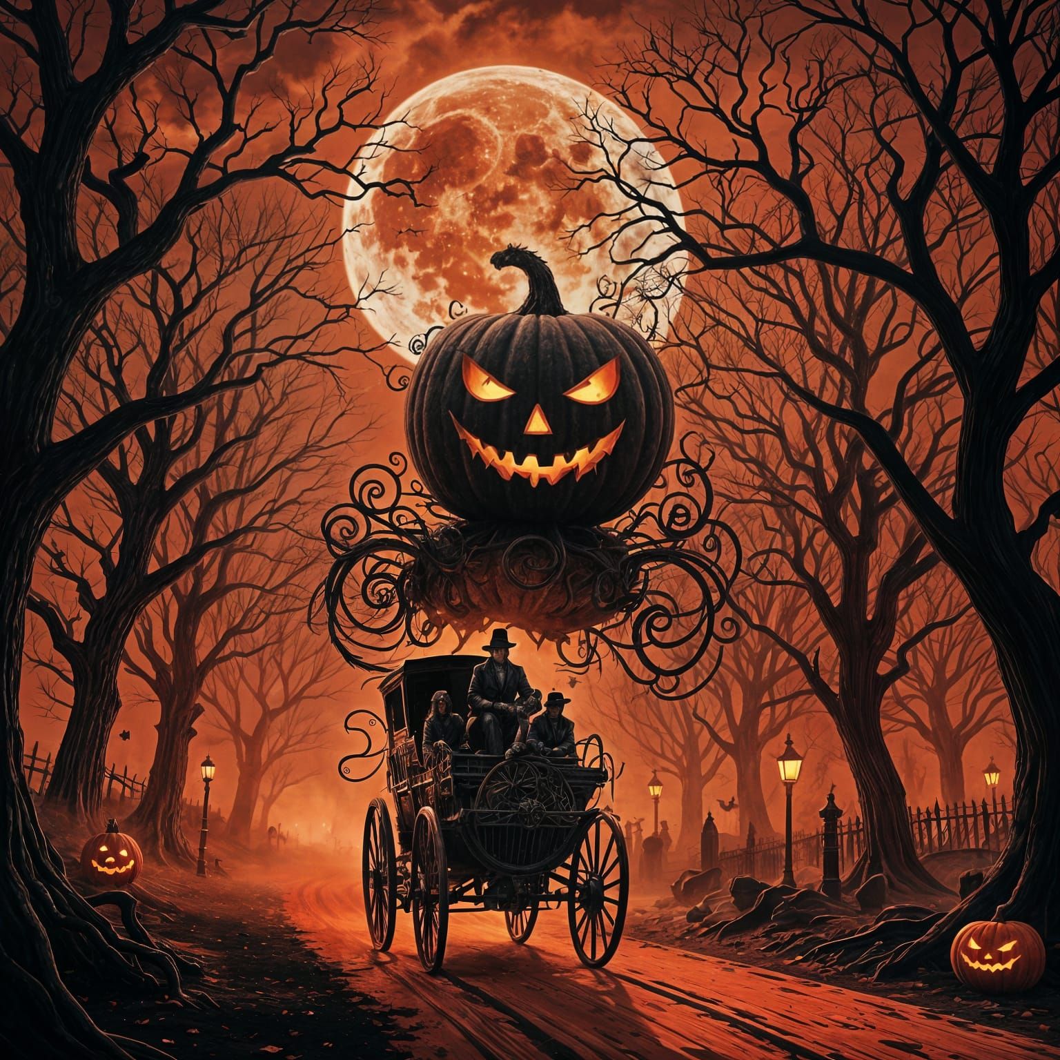 Halloween Scene with Giant Pumpkin Face