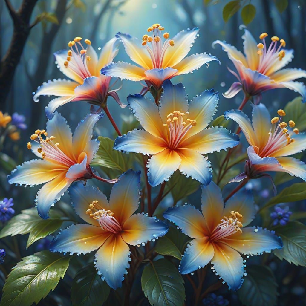 Exotic Flowers in Full Bloom as Vibrant Oil Painting