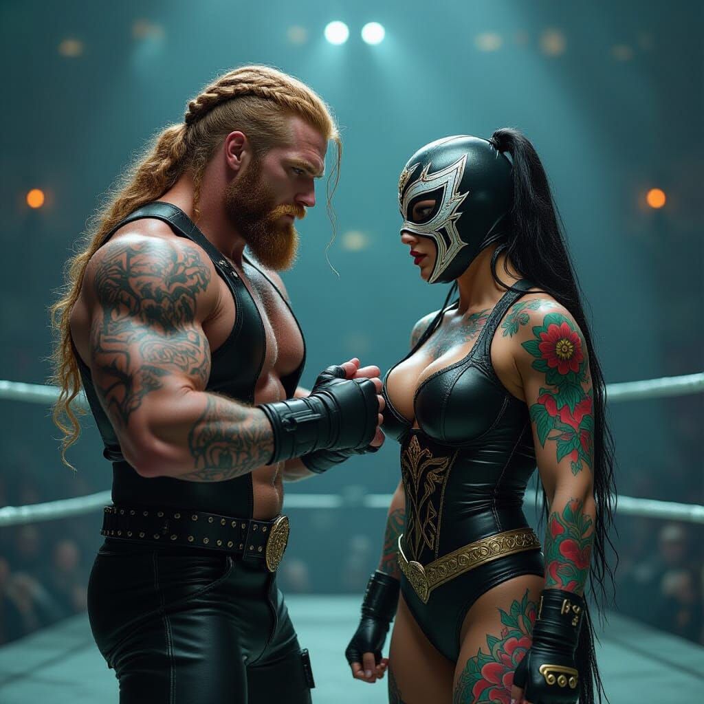 Epic Wrestling Match in Dark Fantasy Concept Art Style