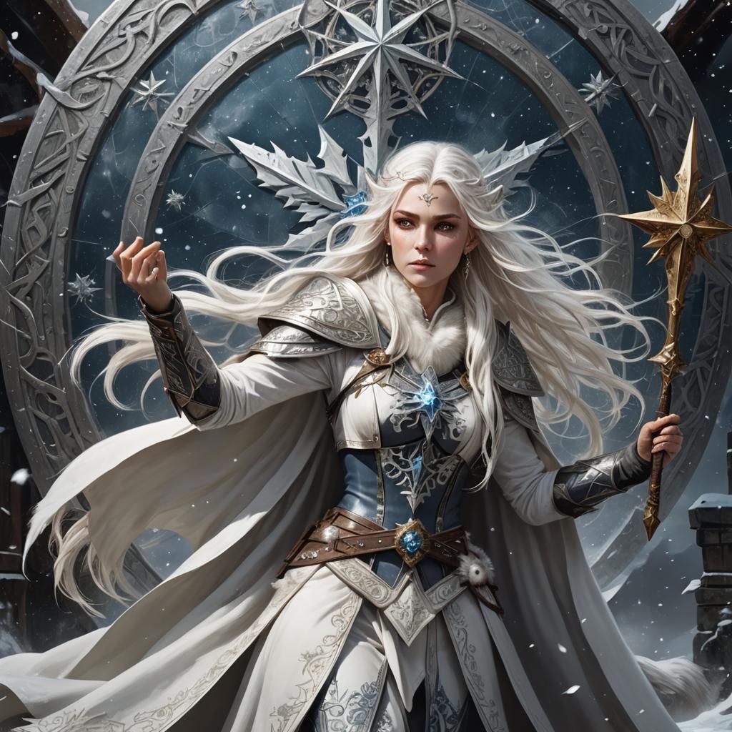 Elven Wizard with Snowflake Shield in Romantic Fantasy
