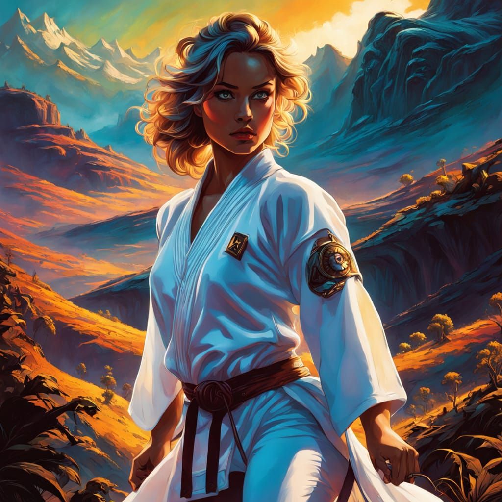 Ethereal Judoka in Dreamlike Landscape