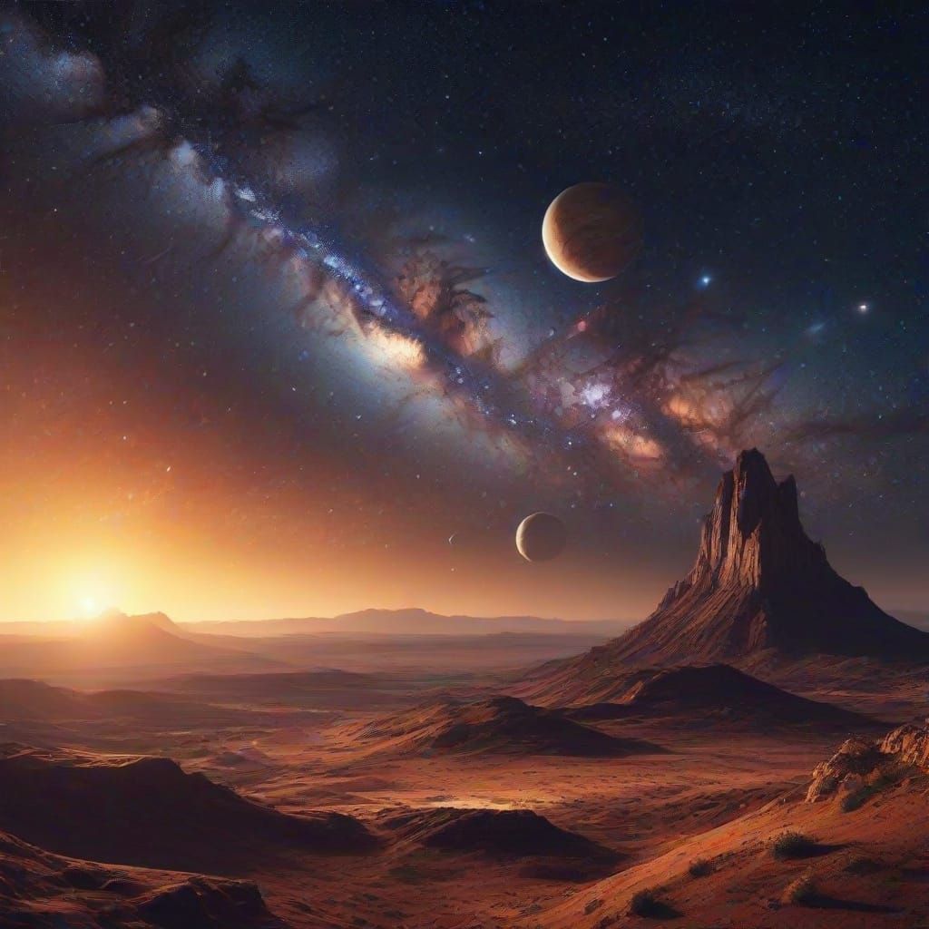Majestic Milky Way and Planets in Space Art