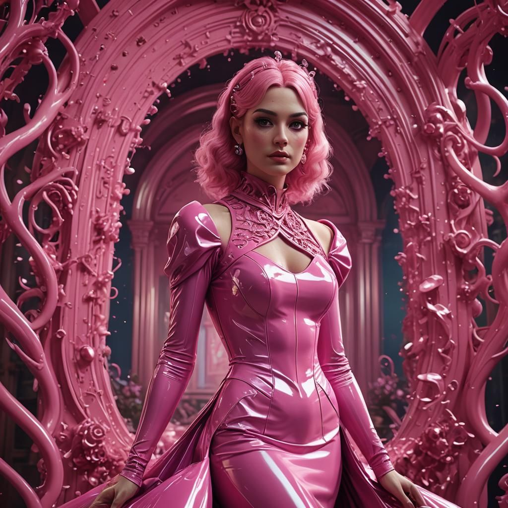 Crossdresser in Pink Latex Dress: Detailed Matte Painting