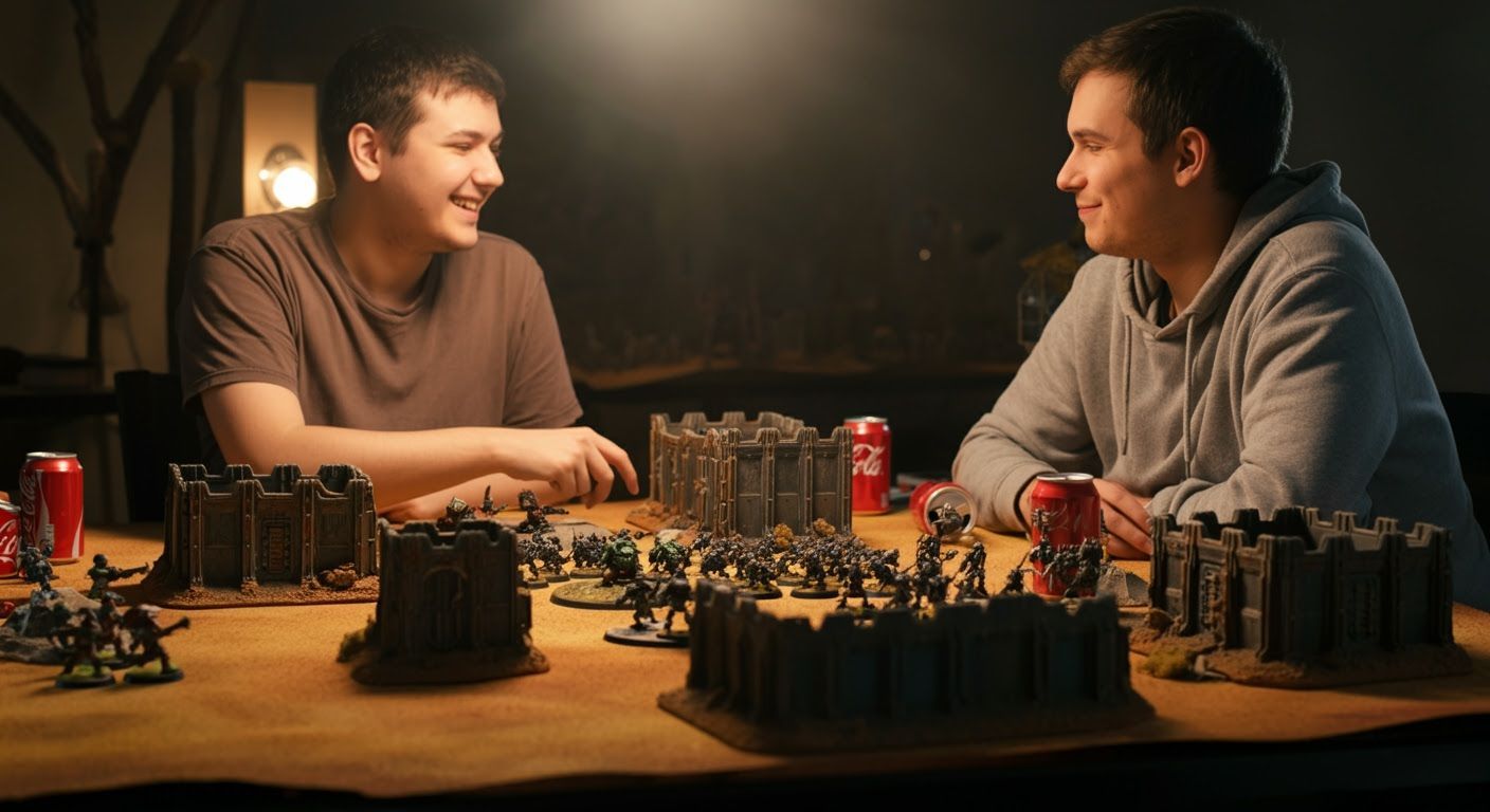 Friends Play Warhammer 40K on Desert Tabletop