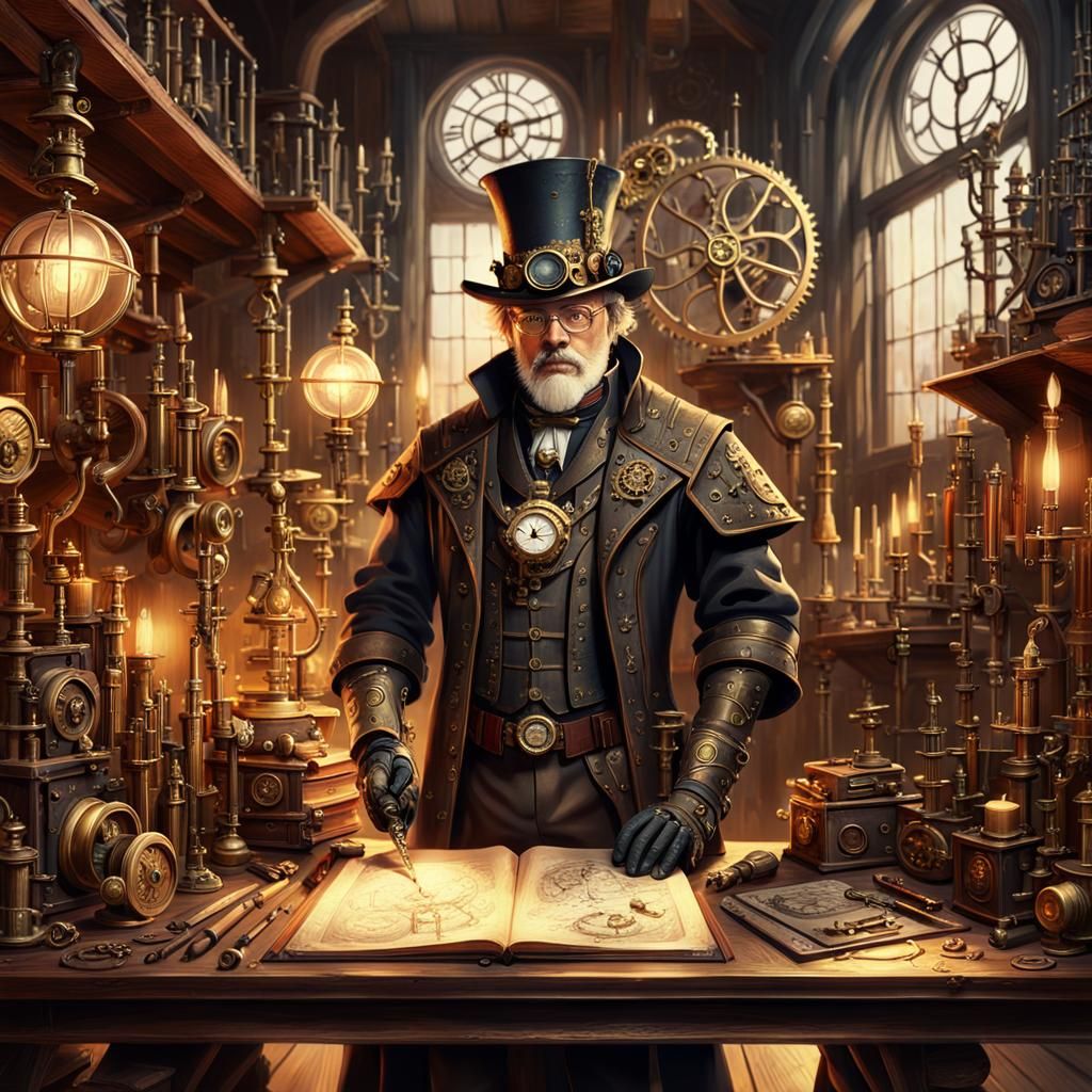 Steampunk Wizard in Laboratory Concept Art