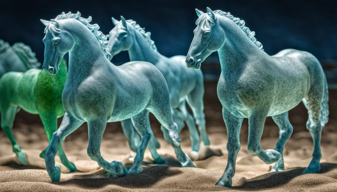 Intricate Sea Glass Horse Sculpture in Moody Cinematic Light