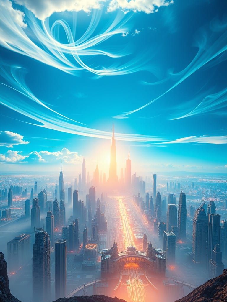A Futuristic Cityscape with Radiant Golden Light in a Vibran...