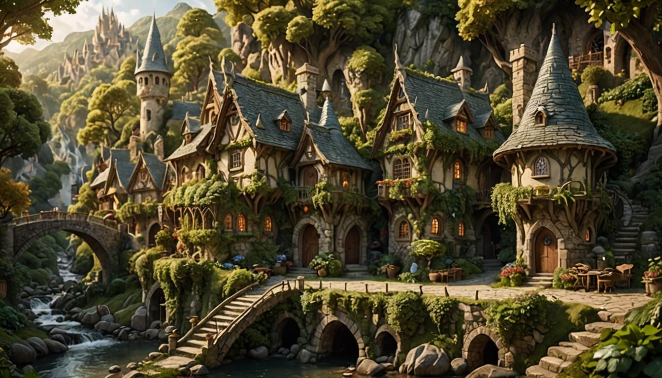 Elven Cottages Beside Stream in High-Fantasy Villagescape