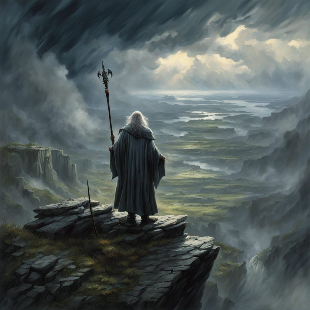 Gandalf Overlooks Valley in Dramatic Lord of the Rings Art