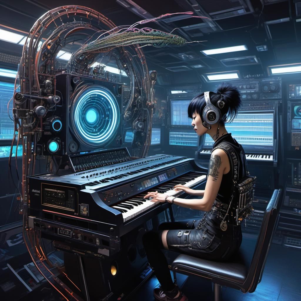 Japanese Punk Girl Plays Alien Electronic Instruments