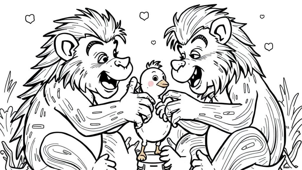 Arcoíris con los monos peleando con un chico y dándole puñet...