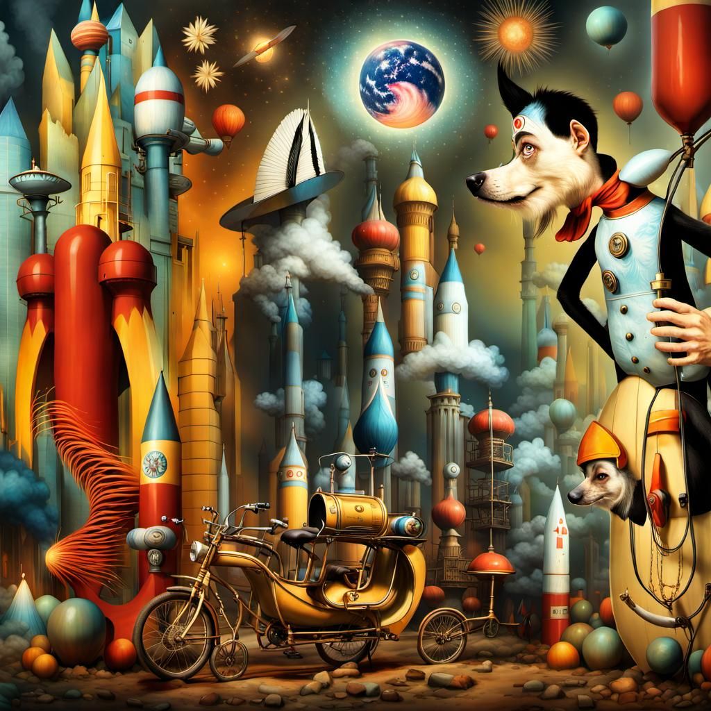 Surreal Rockets Ascend in Dreamy Magical Realism