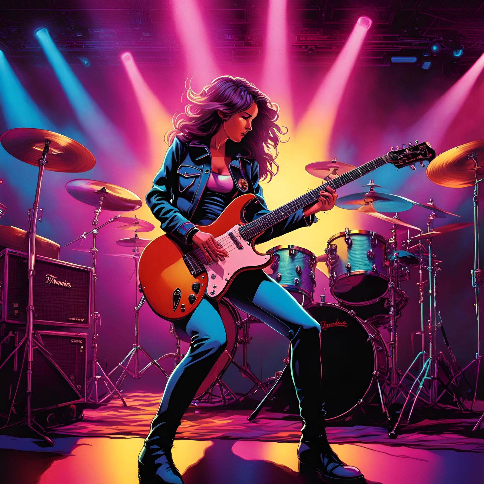 Vaporwave Rock Band: Neon Retro Digital Art