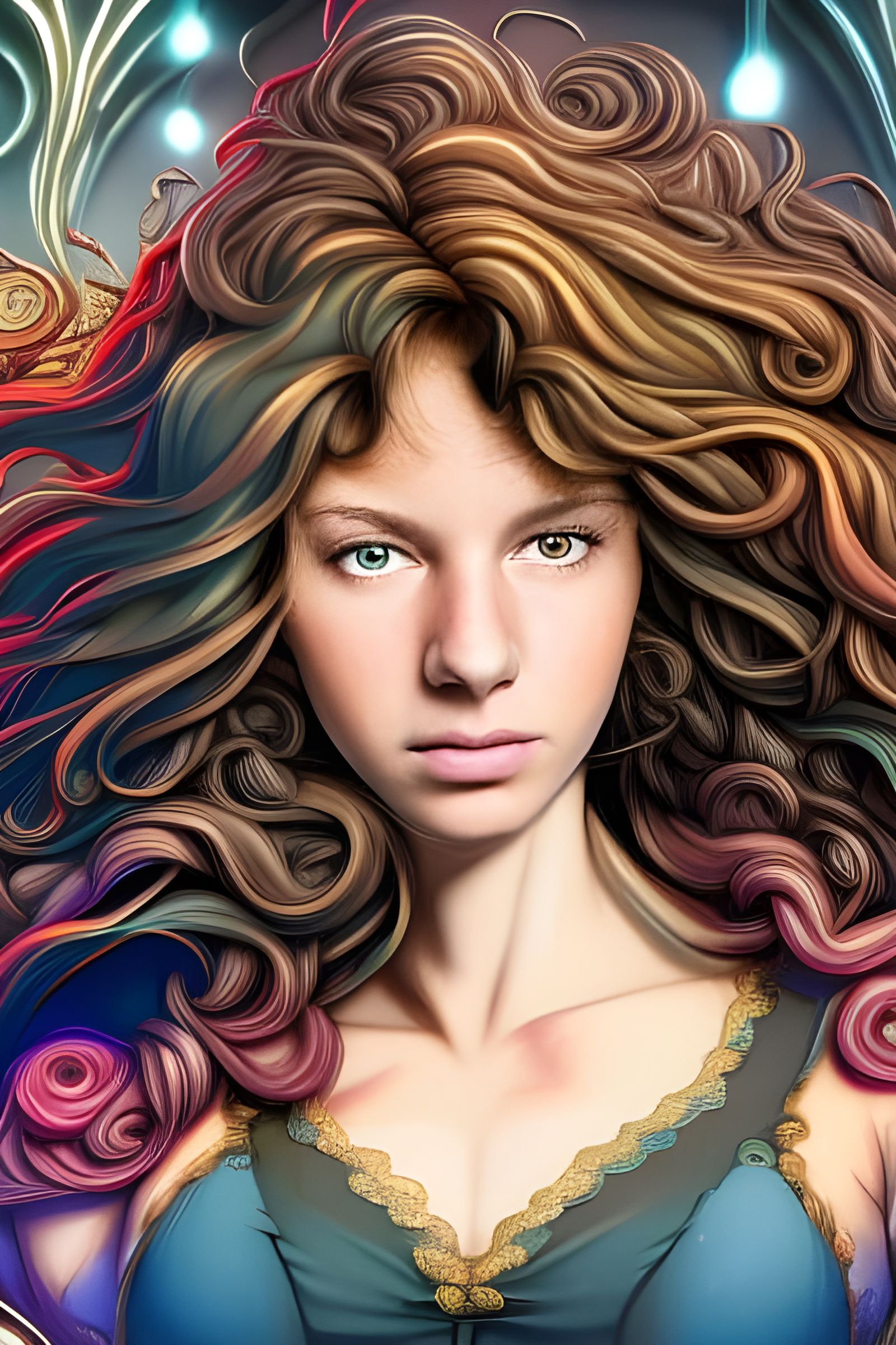 Brunette with Curls: Digital Art Portrait