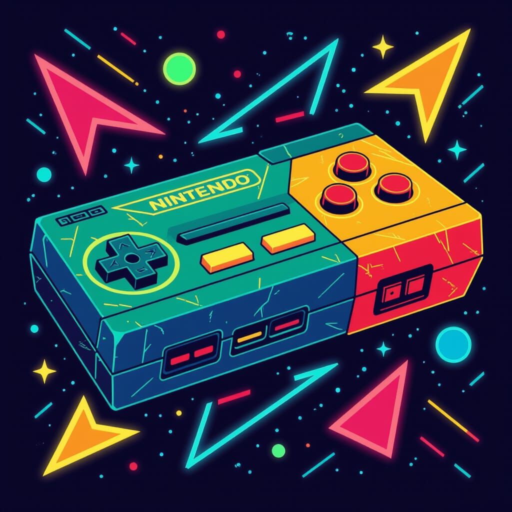 Vibrant 3D Console in Retro-Futuristic Style