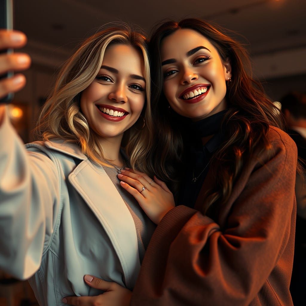 Joyful Female Friends Share a Warm Hug in Moody, Cinematic S...