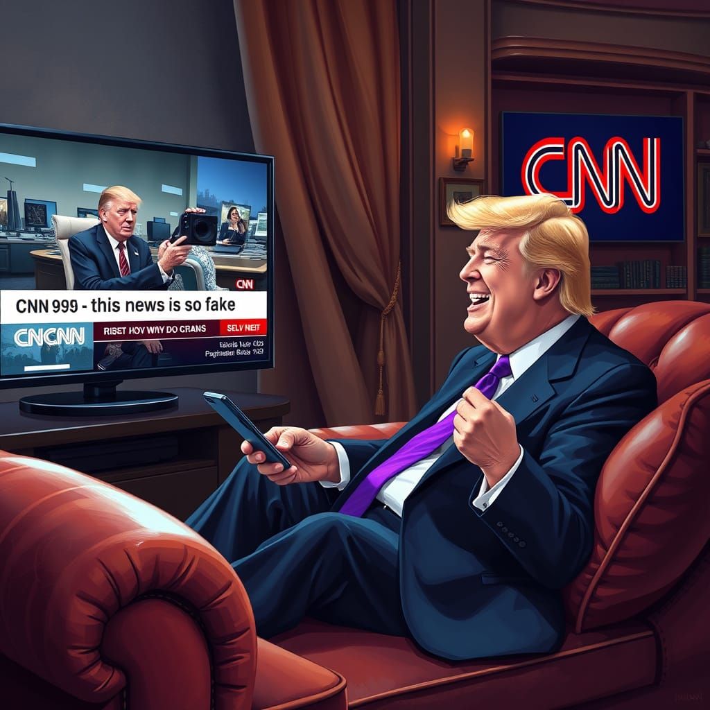 Trump Laughing at CNN: A Digital Satirical Painting