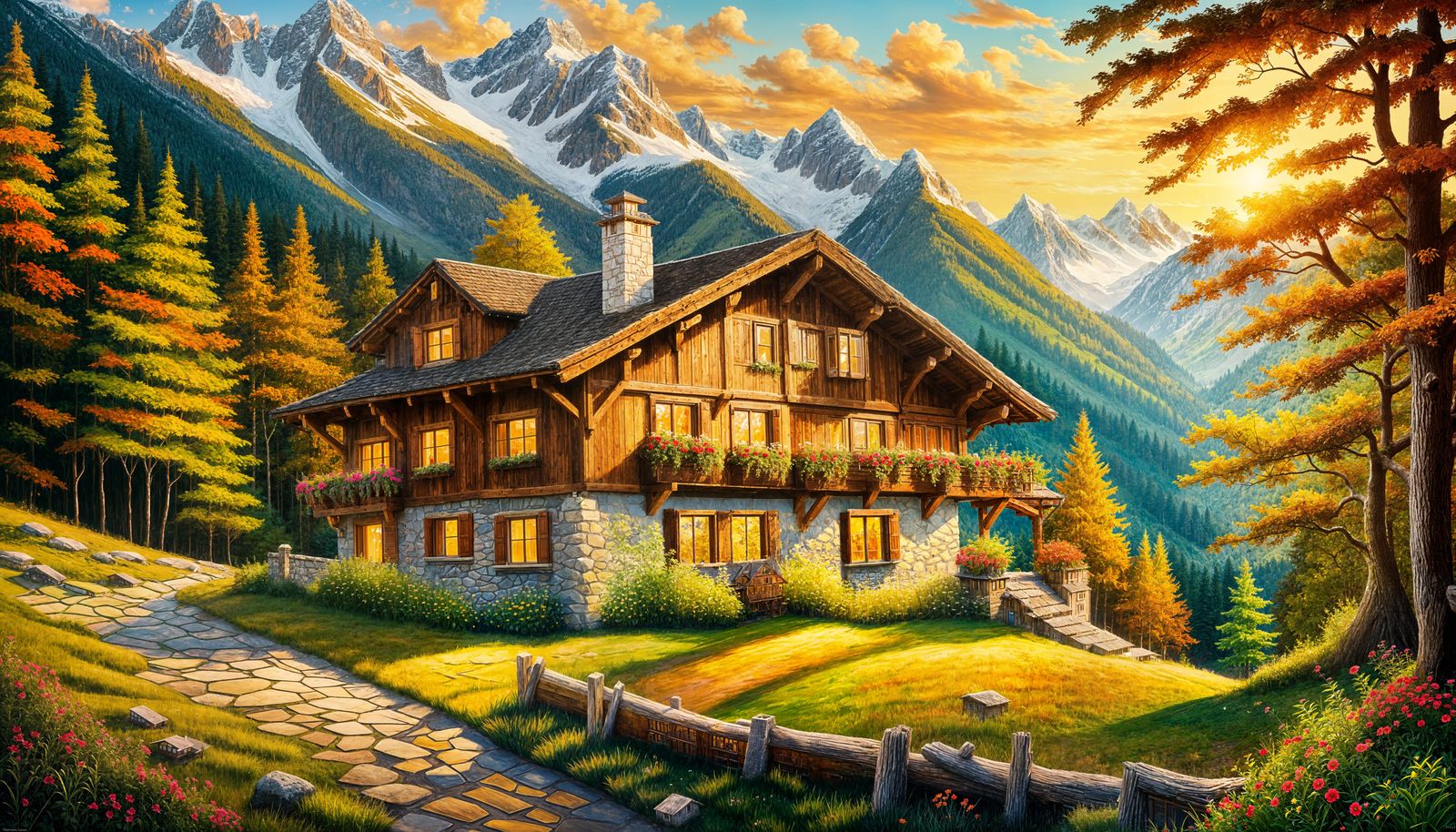 Majestic Swiss Chalet in Golden Alpine Light