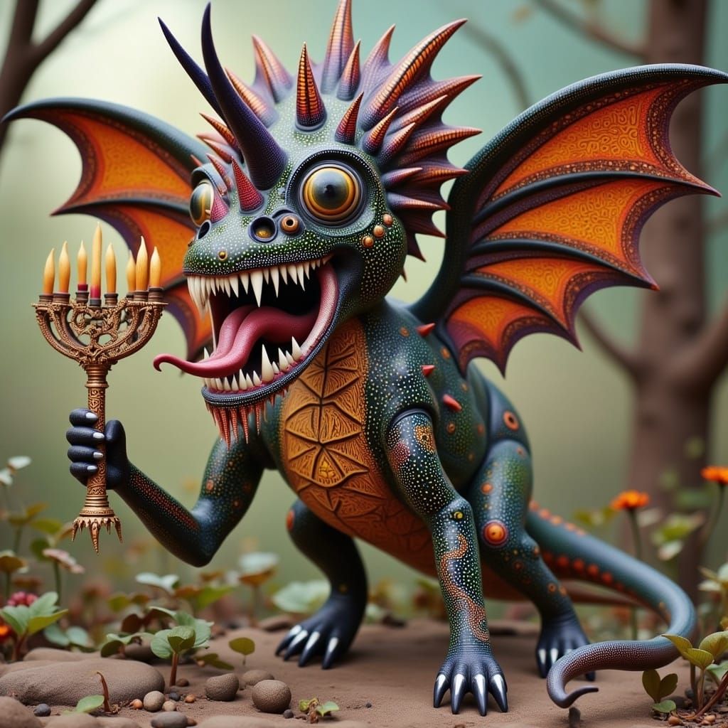 Celestial Menorah Bearer: An Otherworldly Alebrije Creature