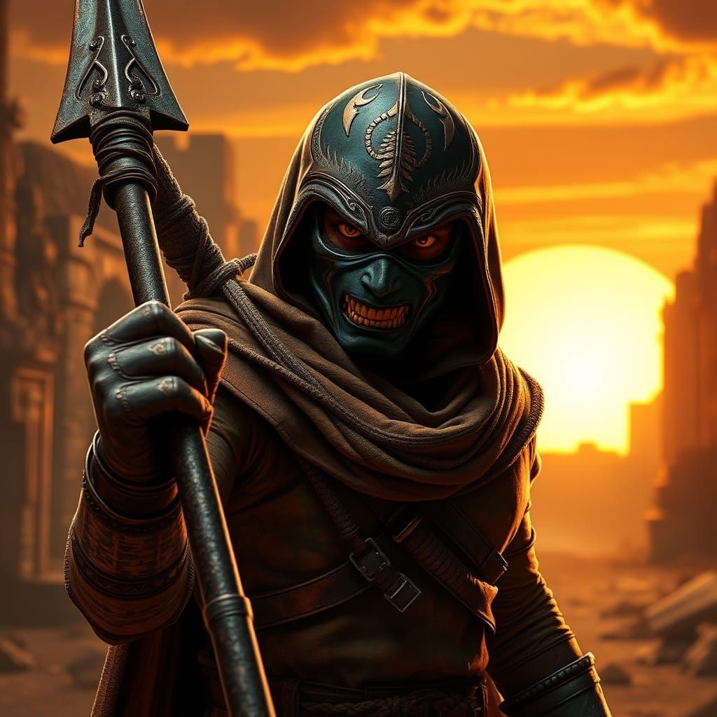 Hyperrealistic Scorpion in Ruined Temple Sunset