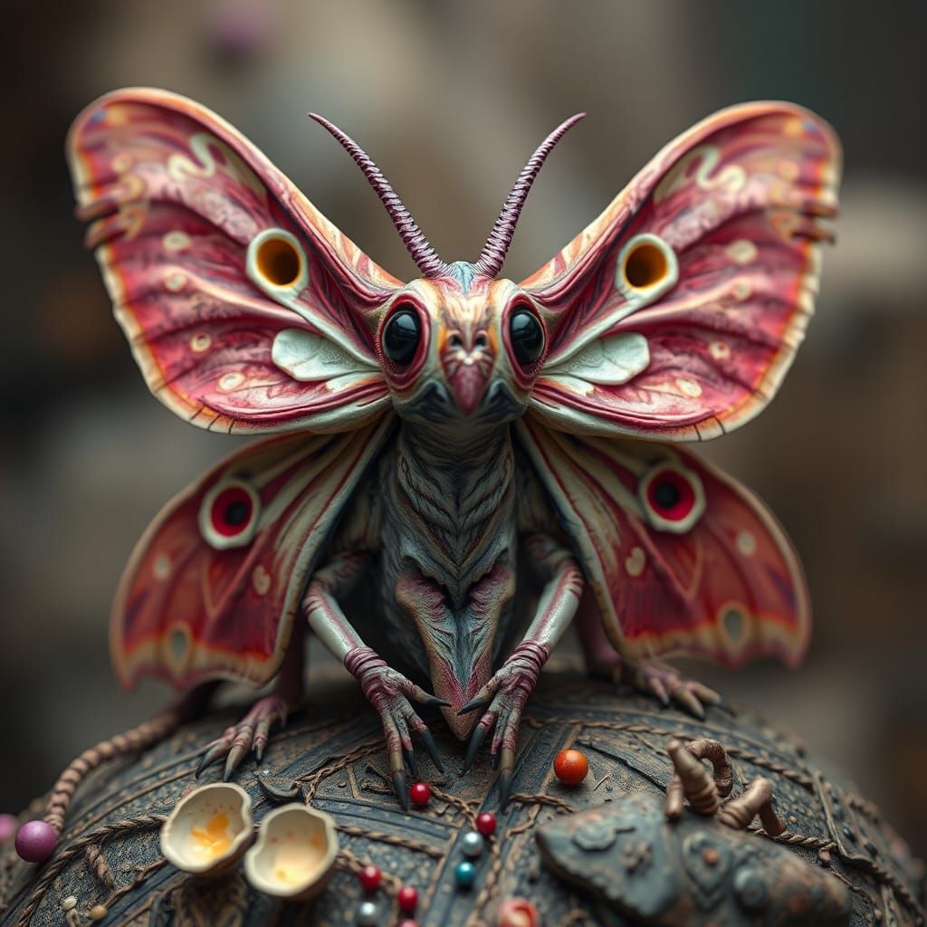 Whimsical Sphinx Moth in Tim Burton Style