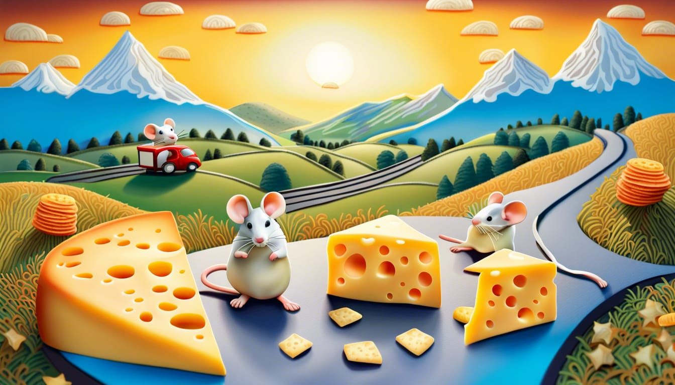 Cheese Landscape with Mice at Sunset