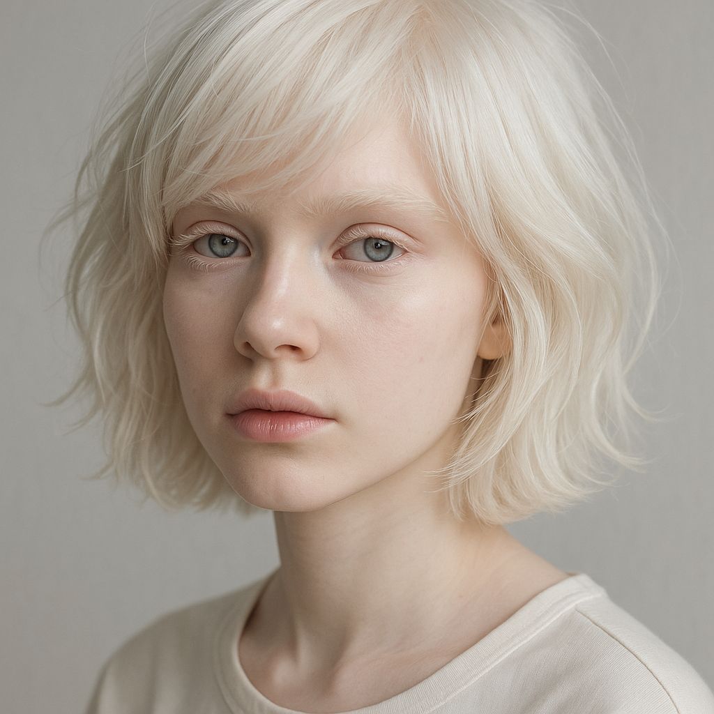 Albino Beauty with Gray Eyes and White Hair