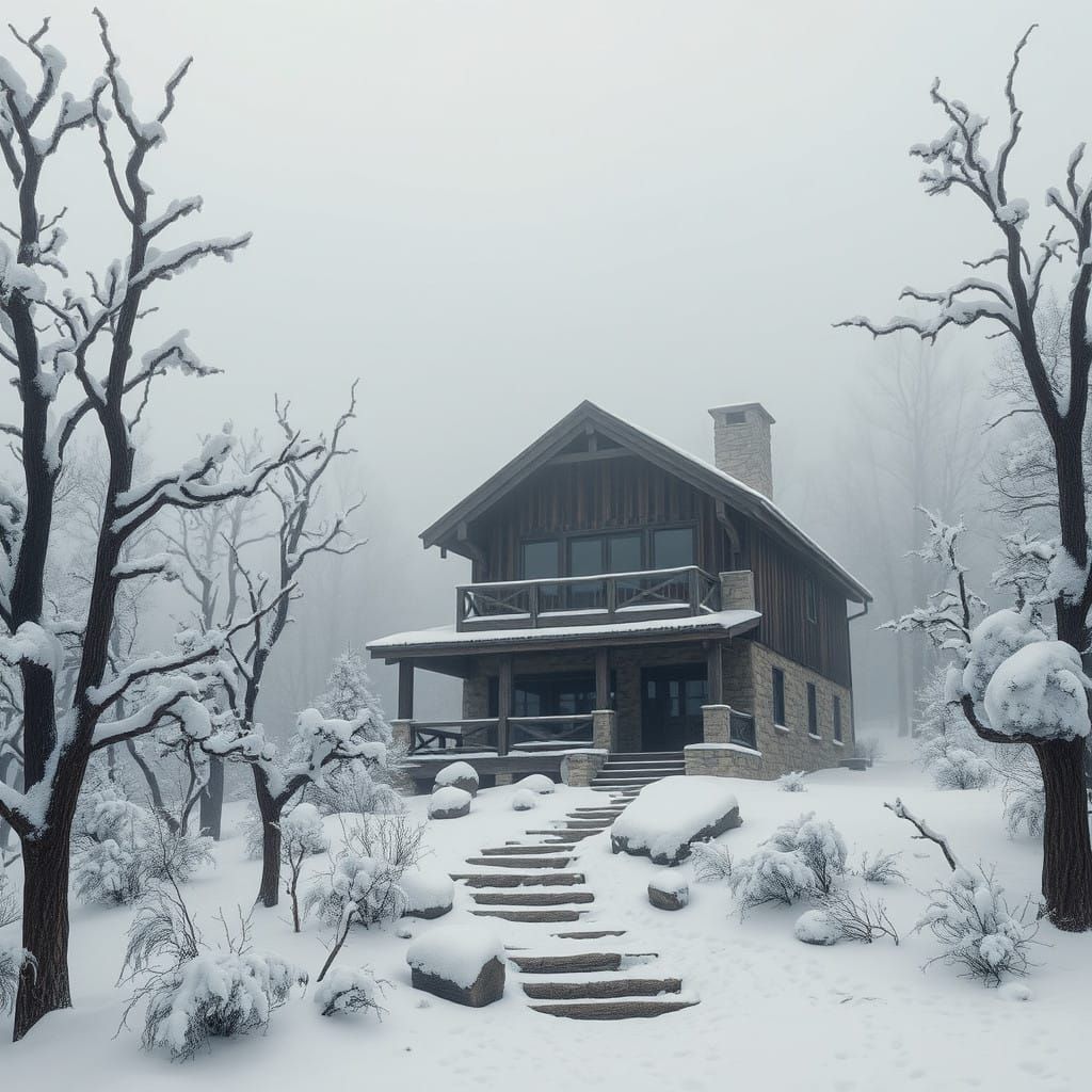 Rustic Ski Lodge Among Australian Winter Trees