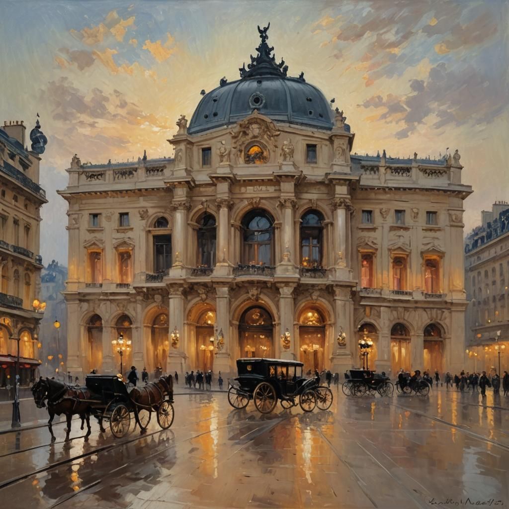 Paris Opera House at Dusk: Impressionist Oil Painting