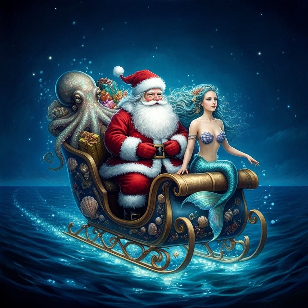 Santa, Mermaid, and Octopus Sleigh Ride