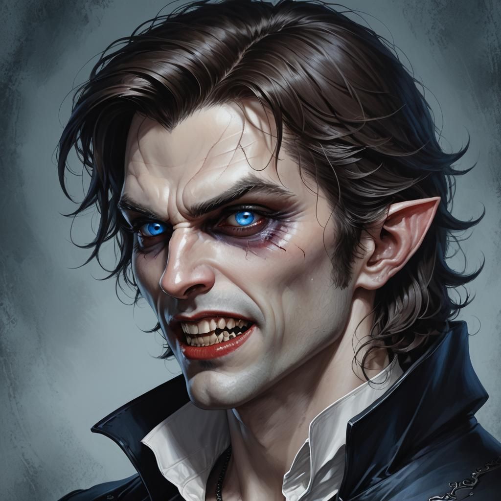Vampire Portrait About to Bite Neck in 3D Shading