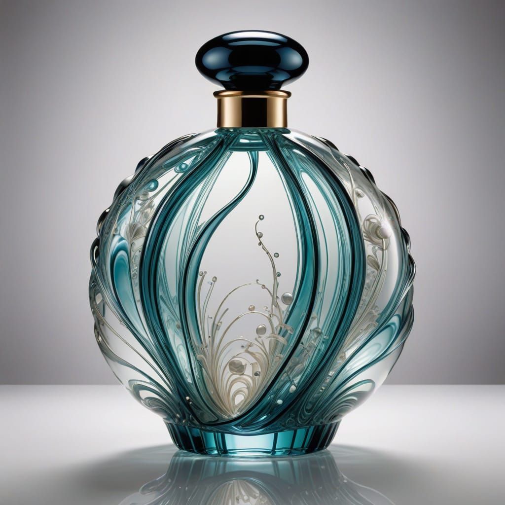 Glass Perfume Bottle with Water, Art Nouveau Style