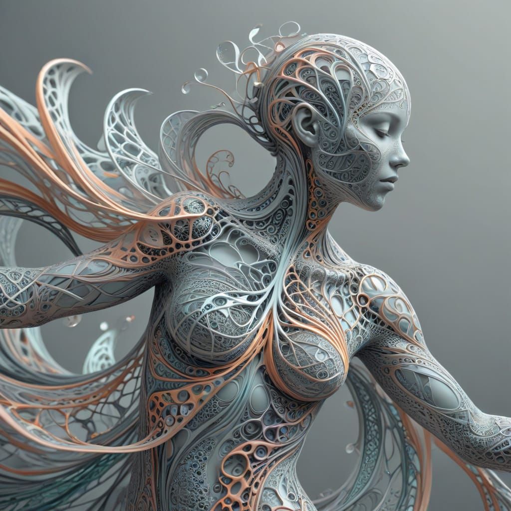 Abstract Human Figure in Flowing Threads: Digital Art