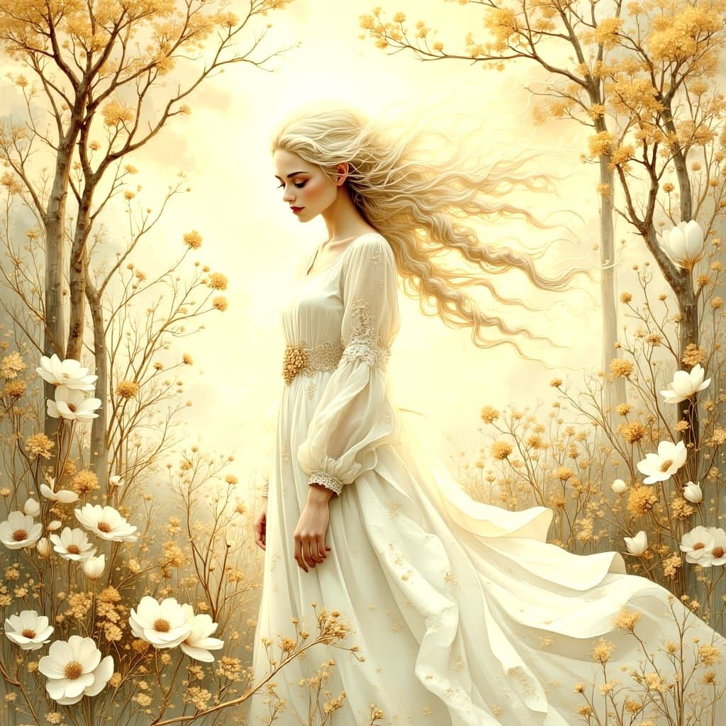 Golden Eyed Woman in Ethereal Garden Portrait